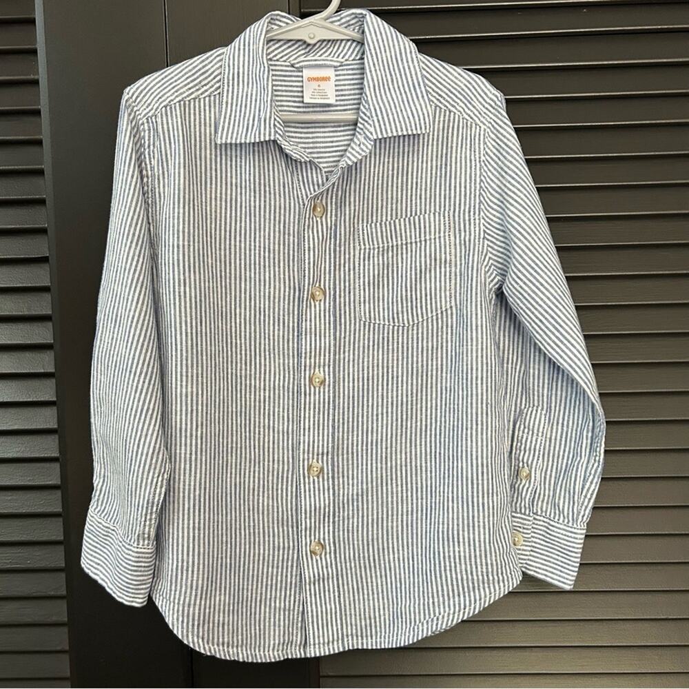 Gymboree Linen and Cotton Blend, Blue & White Button Down Shirt, Size 6
